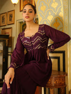 Janasya Purple Georgette Sequined Tunic & Bottom | Grocsy