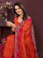 Ai Fashion Orange Georgette Digital Print Party Wear Saree | Grocsy