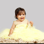 Pink Cow Fashions Yellow Gown With Organza Chest & Net Layer Ghera | Grocsy