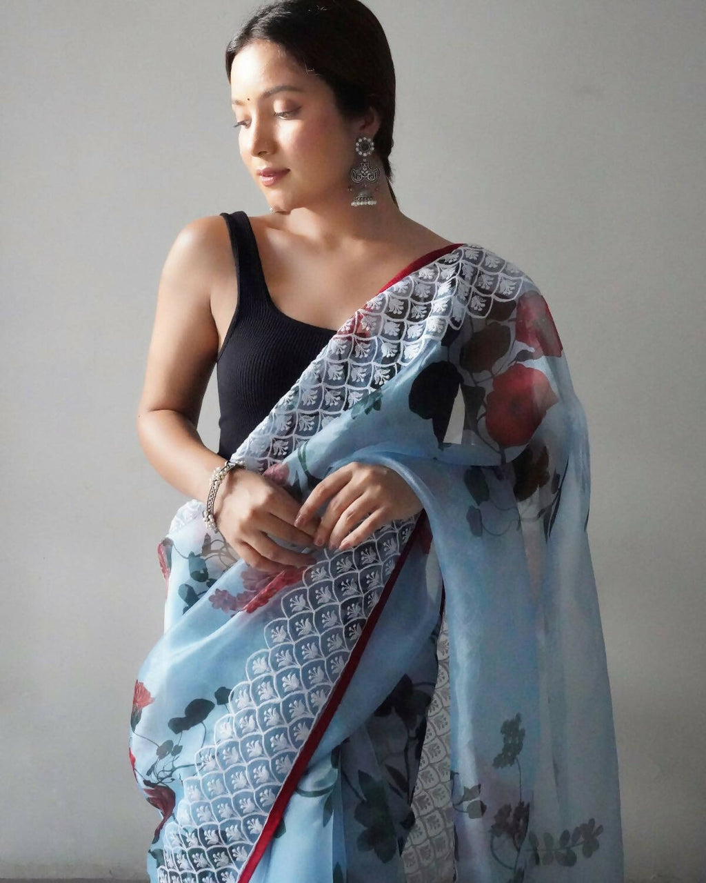 Vamsee Sky Organza Saree | Grocsy