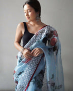 Vamsee Sky Organza Saree | Grocsy