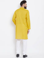 Even Apparels Yellow Men's Pure Cotton Kurta With Band Collar | Grocsy