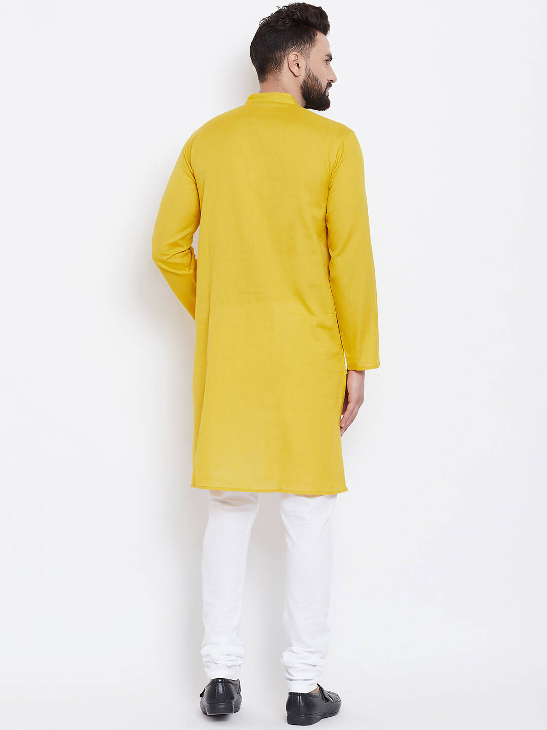 Even Apparels Yellow Men's Pure Cotton Kurta With Band Collar | Grocsy