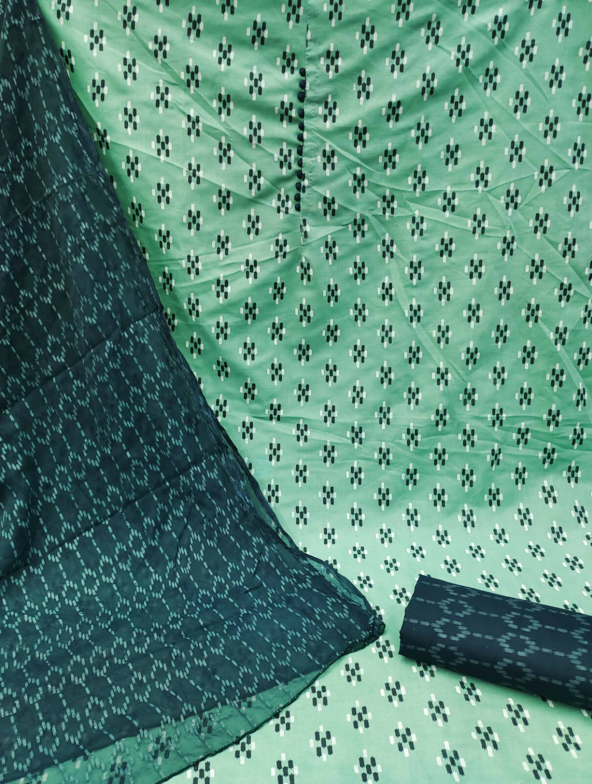 Sea Green Cotton Printed Unstitched Dress Material - Amara | Grocsy