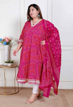 Miravan Plus Size Women'S Bandhani Ethnic Anarkali Kurta And Dupatta | Grocsy