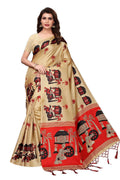 Vamika Kalamkari With Jhalar Khadi Silk Saree in Chiku Color | Grocsy