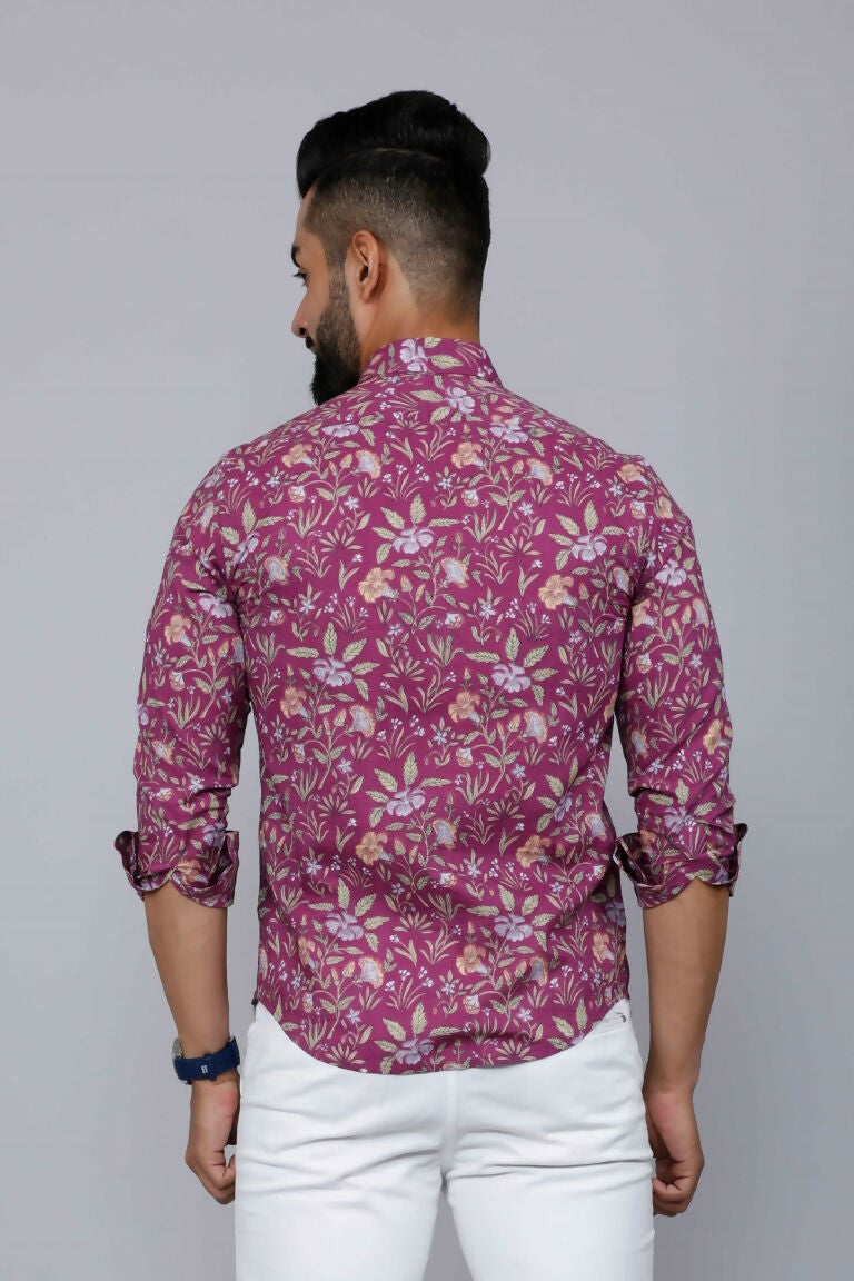 Miravan Men's Purple Comfort Foral Printed Casual Cotton Shirt | Grocsy