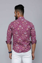 Miravan Men's Purple Comfort Foral Printed Casual Cotton Shirt | Grocsy