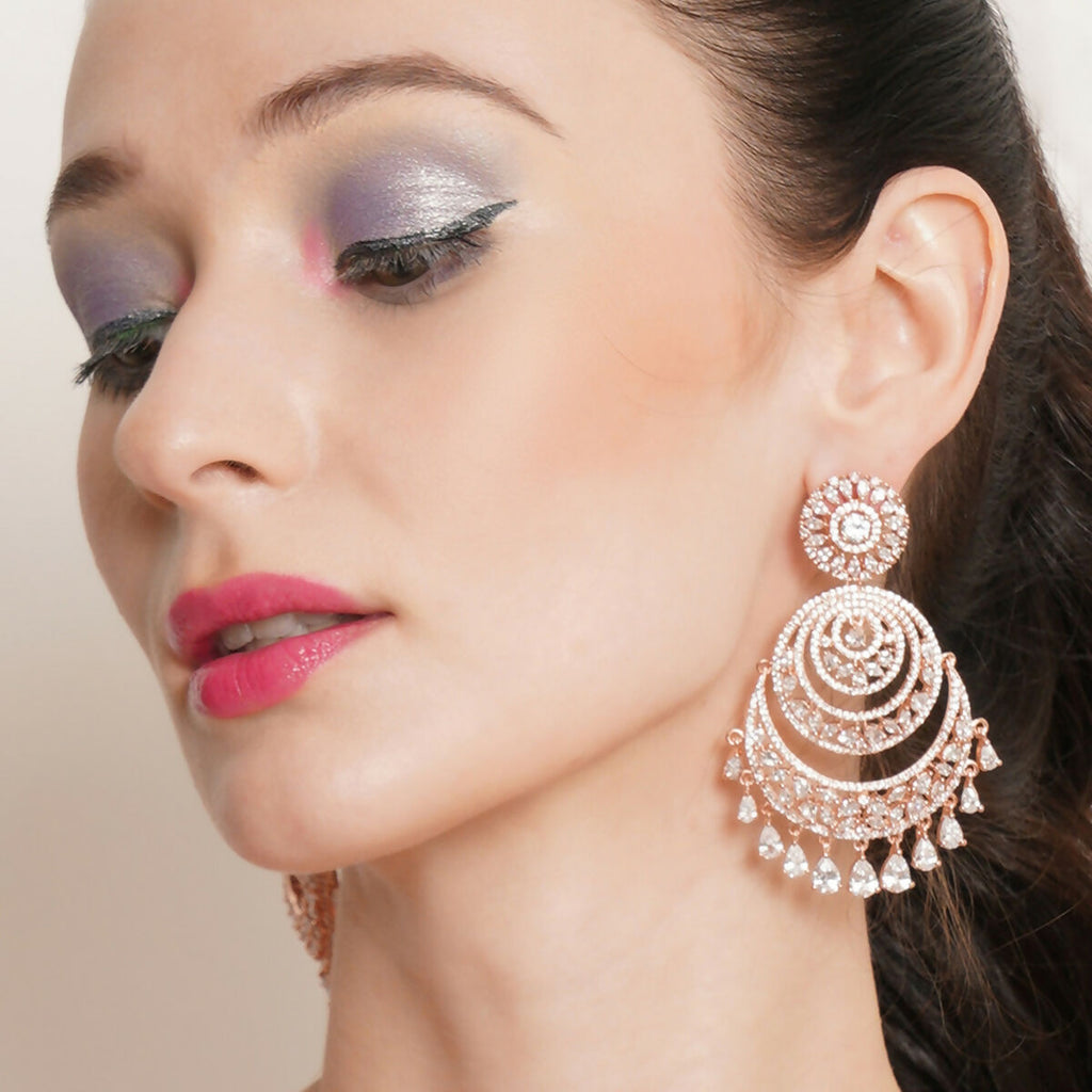 Rose Gold Diamond Chand Earrings- Ruby Raang | Grocsy