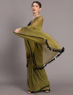 Suta Olive Green Black Solid Pure Cotton Saree | Grocsy