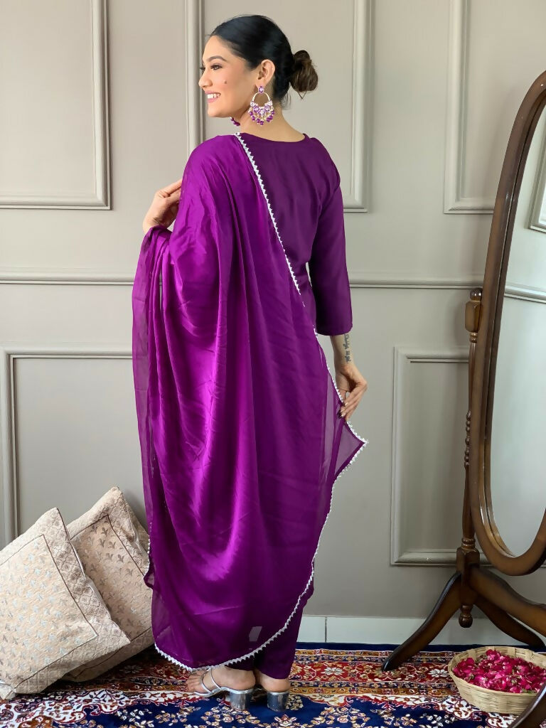 Partywear Designer Ryon Slub White Stitched Suit With Dupatta - Tanisha | Grocsy