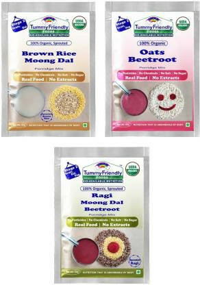 TummyFriendly Foods Stage2 Sprouted Porridge Mixes Trial Combo for 6 Months - Sprouted Ragi & Brown Rice, Oats, Dal & Vegetable | Grocsy