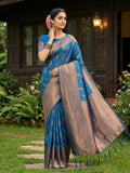 Shree Shyam Fashion Blue Silk Blend Saree | Grocsy