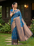 Shree Shyam Fashion Blue Silk Blend Saree | Grocsy