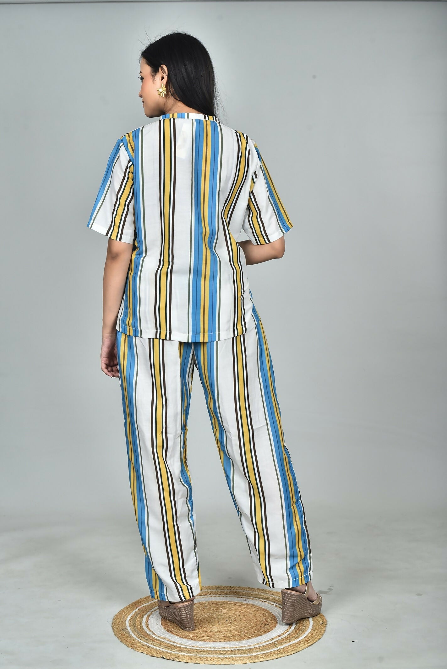 Morchari Digital Print Semi Muslin Co-Ord Set Top & Trouser-Multicolor | Grocsy
