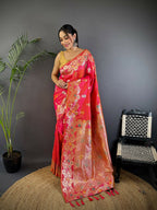 Joban Fashion Meenakari Hot Pink Woven Soft Silk Saree | Grocsy