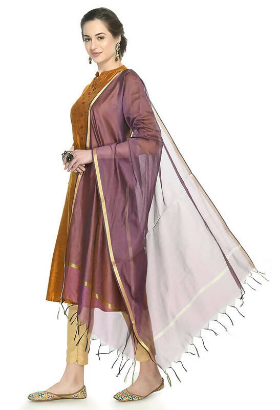 Mominos Fashion Moeza Banarsi Piping Purple Dupatta | Grocsy