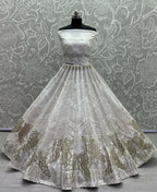 Jyoti Fashion Women's White Bridal Net Fancy Foil & Sequins with Multi Thread Embroidered Wedding Lehenga Choli | Grocsy