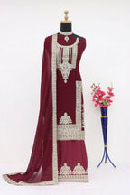 Vastranavya Gorgeous Maroon Faux Georgette with Embroidery 3mm Sequence & Coding Work Pakistani Straight Pant Suit | Grocsy