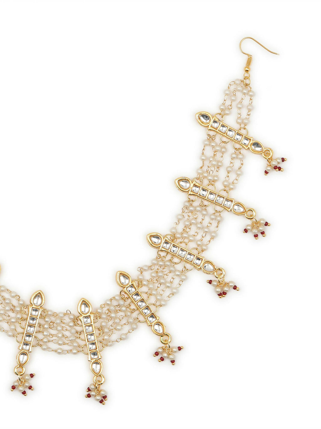 White Gold-Polished Kundan-Studded Beaded Matha Patti - Ruby Raang | Grocsy
