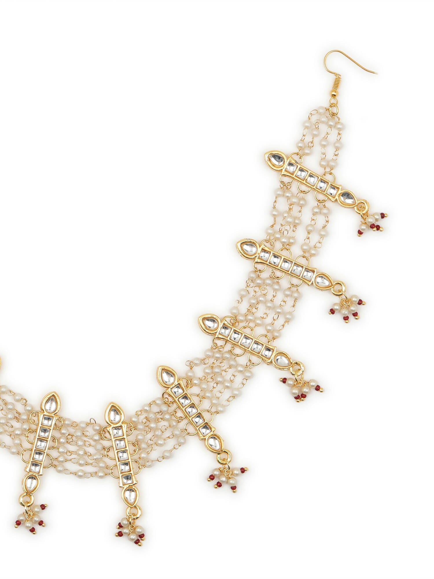 White Gold-Polished Kundan-Studded Beaded Matha Patti - Ruby Raang | Grocsy
