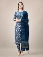 Jyoti Fashion Women's Morpich Rayon Print with Embroidery & Fancy Lace Work Kurta with Trouser & Dupatta | Grocsy