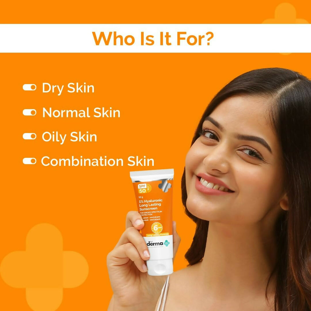 The Derma Co 1% Hyaluronic Long Lasting Sunscreen SPF 50 Pa++++ | Grocsy
