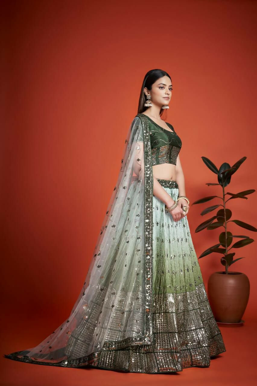 Jyoti Fashion Women's Mehendi Heavy Chinon Sequins Embroidered Designer Lehenga Choli Set | Grocsy