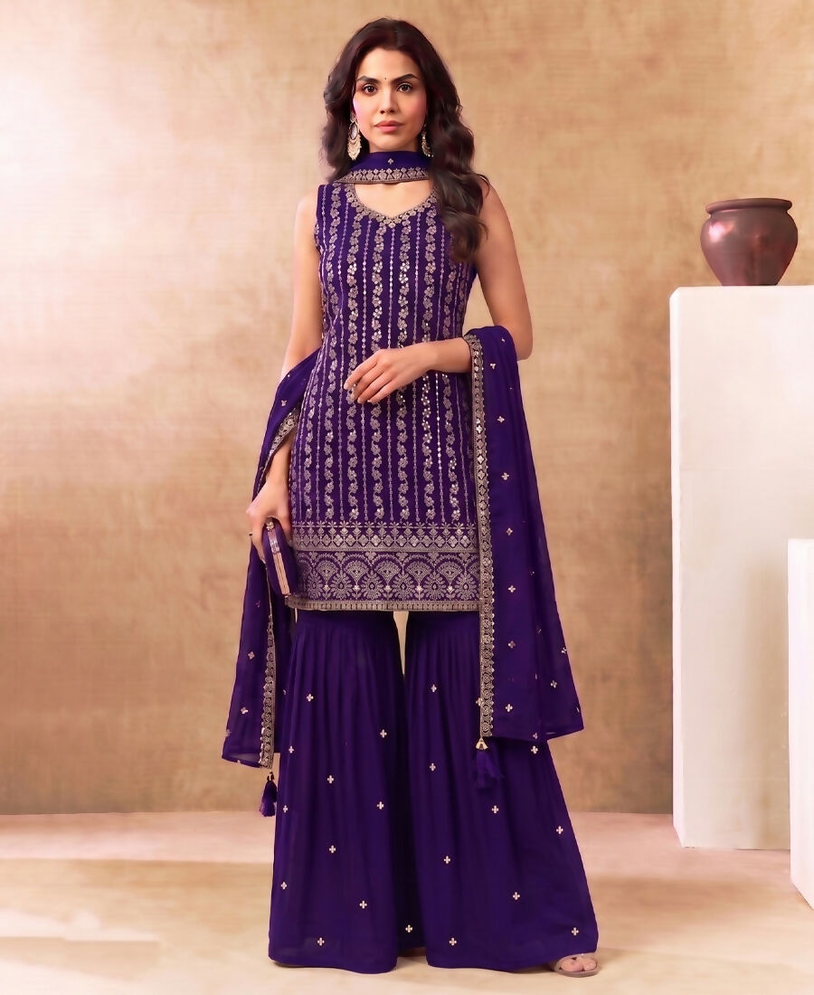 KC Latest Cocktail Wear Purple Chinon Sharara Suit For Women | Grocsy
