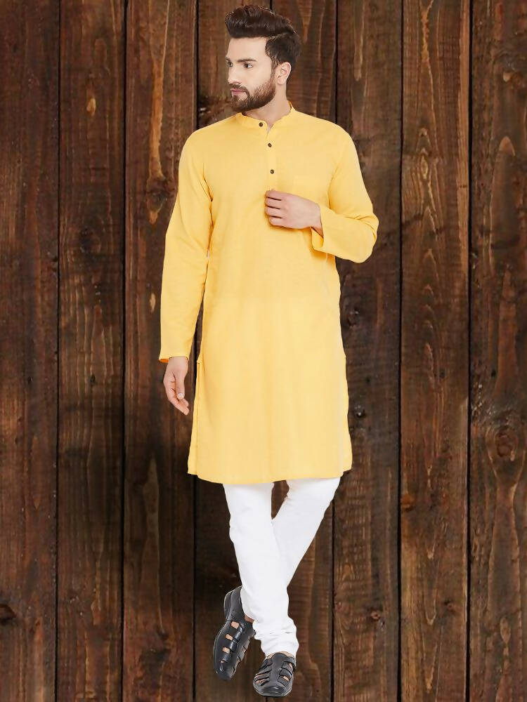 Even Apparels Pure Cotton Yellow Kurta - Yellow | Grocsy