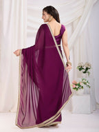Purple Rangoli Silk Solid, Lace Border Ready To Wear Saree - Kashvi | Grocsy