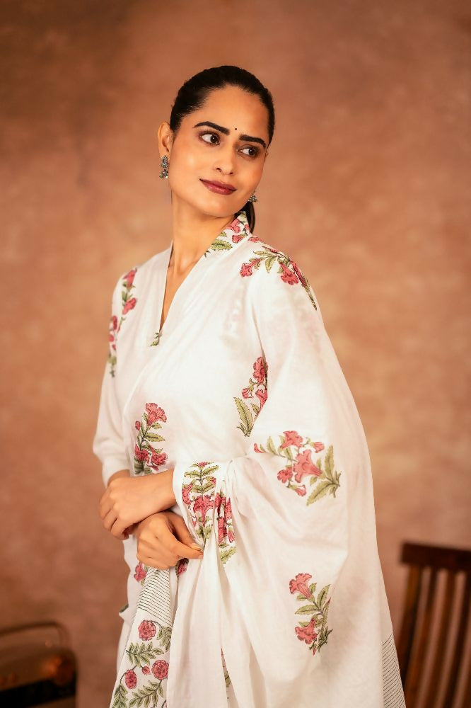 Joban Fashion Off White Pink Hand Block Printed Cotton Suit Set | Grocsy