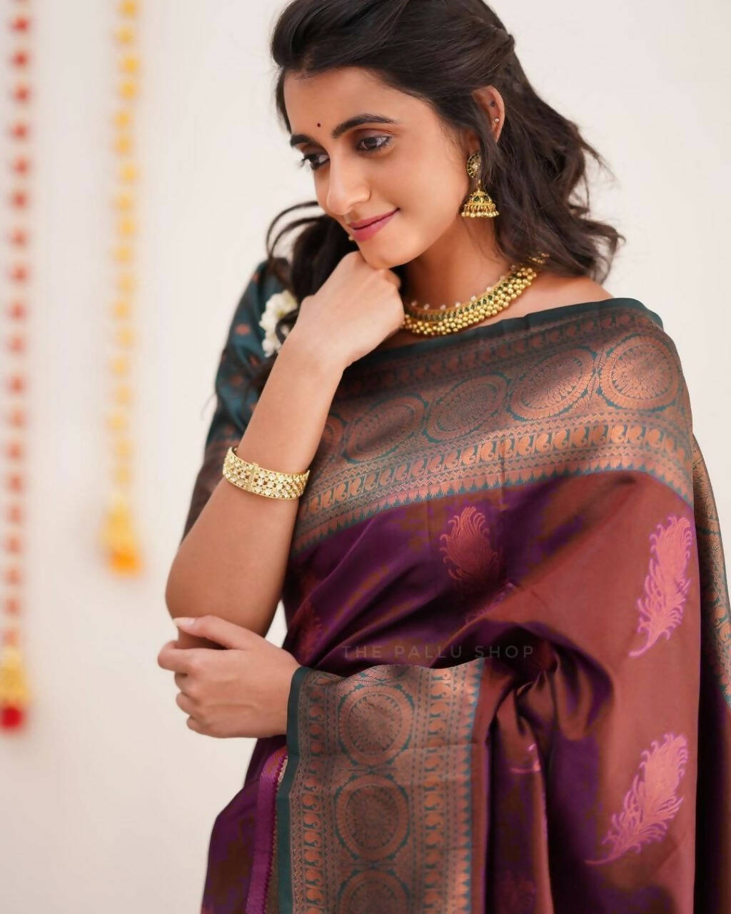 DEIANA'S Beautiful Designer Golden zari Soft Lichi Silk Saree - Brown | Grocsy