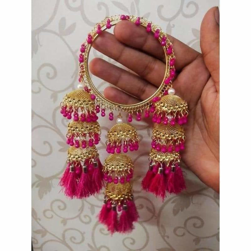 MS Fashion India Jhumka With Pink Pearls Hanging Bangles With Threads | Grocsy