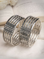 NVR Women's Set of 2 Silver-Toned German Silver Oxidised Kada Bangle