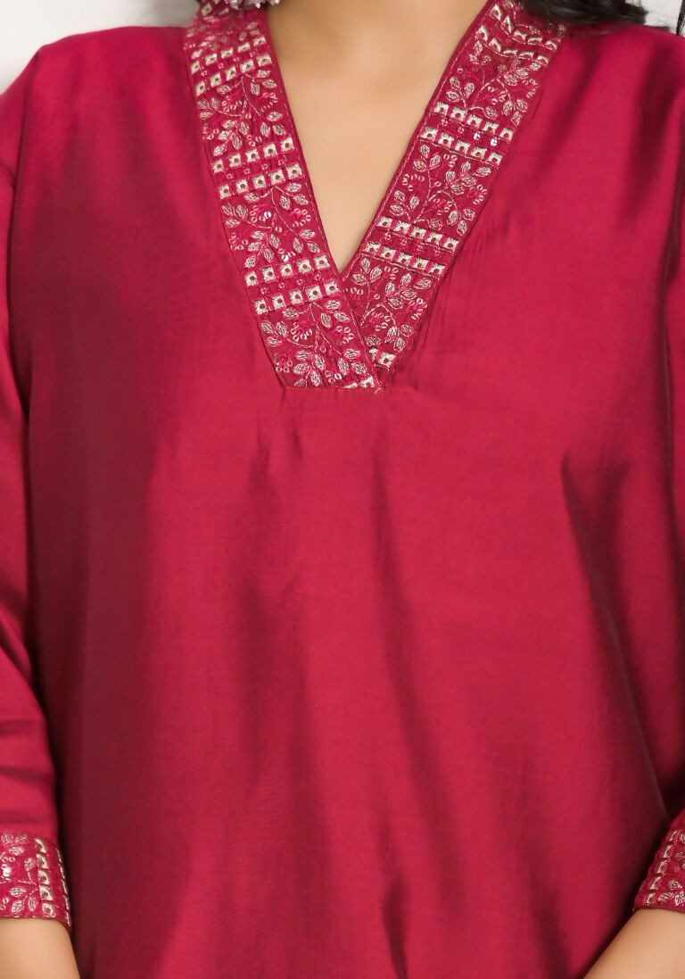 Festive Wear Ethnic Red Viscose chanderi Stitched Suit With Dupatta - Nisha | Grocsy