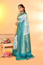 Joban Fashion Sky Blue & Rama Plain With Weaving Border Banarasi Silk Sarees | Grocsy