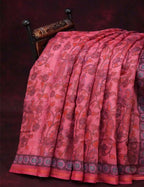 Combination Of Tomato Pink And Rust Mix With Kalamkari Design Semi Chanderi Saree By Gayathri Reddy Designer Studio | Grocsy
