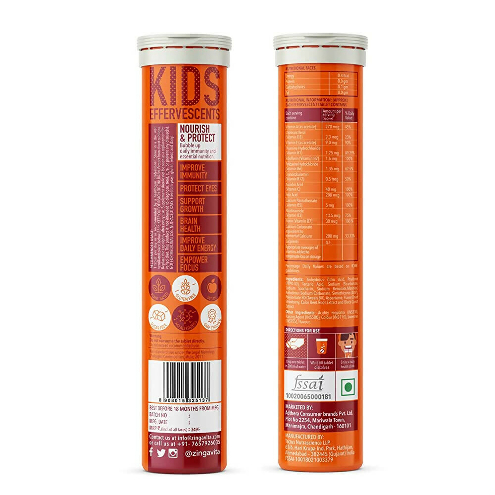 Zingavita Happy Multivitamin Effervescent Tablets for Kids (Orange Flavor) | Grocsy