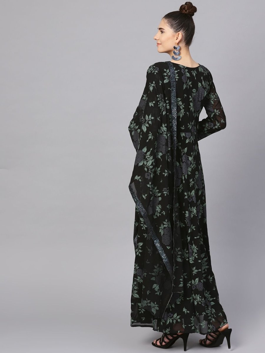 Ahalyaa Black Georgette Anarkali Kurta With Dupatta | Grocsy