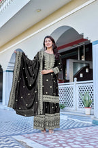Teeya Creation Black Color Chinon Silk Heavy Embroidery Work Wedding Wear Sharara | Grocsy