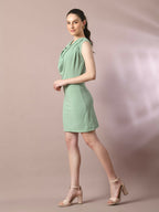 Myshka Women's Sea Green Solid Cowl Neck Bodycon Party Dress | Grocsy