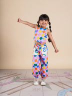 Snakes and Ladders Girls Multi Color Rotary Print Top and Pant Set from Siblings Collection | Grocsy