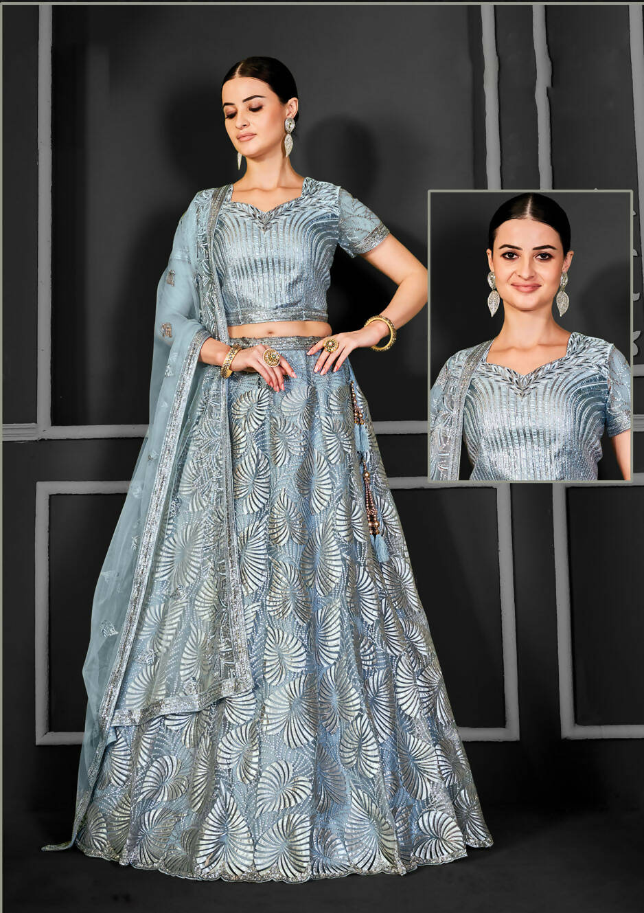 Grey Net Semi-Stitched Bridal Lehenga - Nimayaa Bonanza | Grocsy
