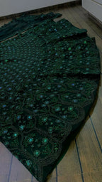Jyoti Fashion Women's Dark Green Net Sequins with Dori & Thread Embroidered Designer Lehenga Choli Set | Grocsy