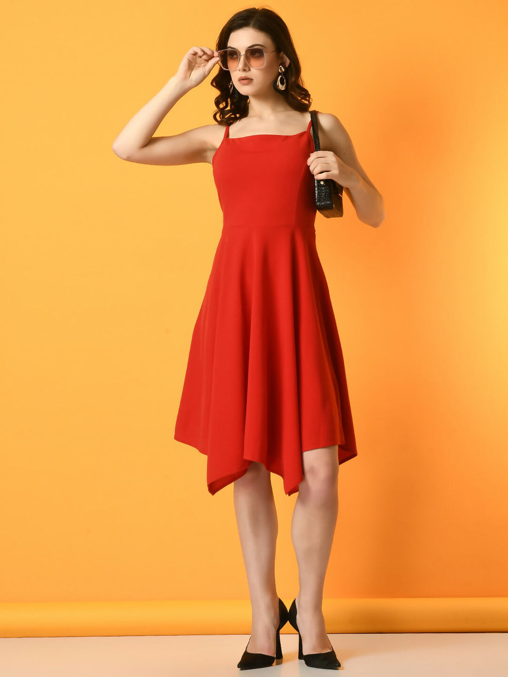 Myshka Women's Red Solid Party Dress | Grocsy