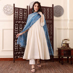 The52 Women's Beautiful Solid Chanderi Silk Fabric Flared Anarkali Pant and Dupatta Set | Grocsy