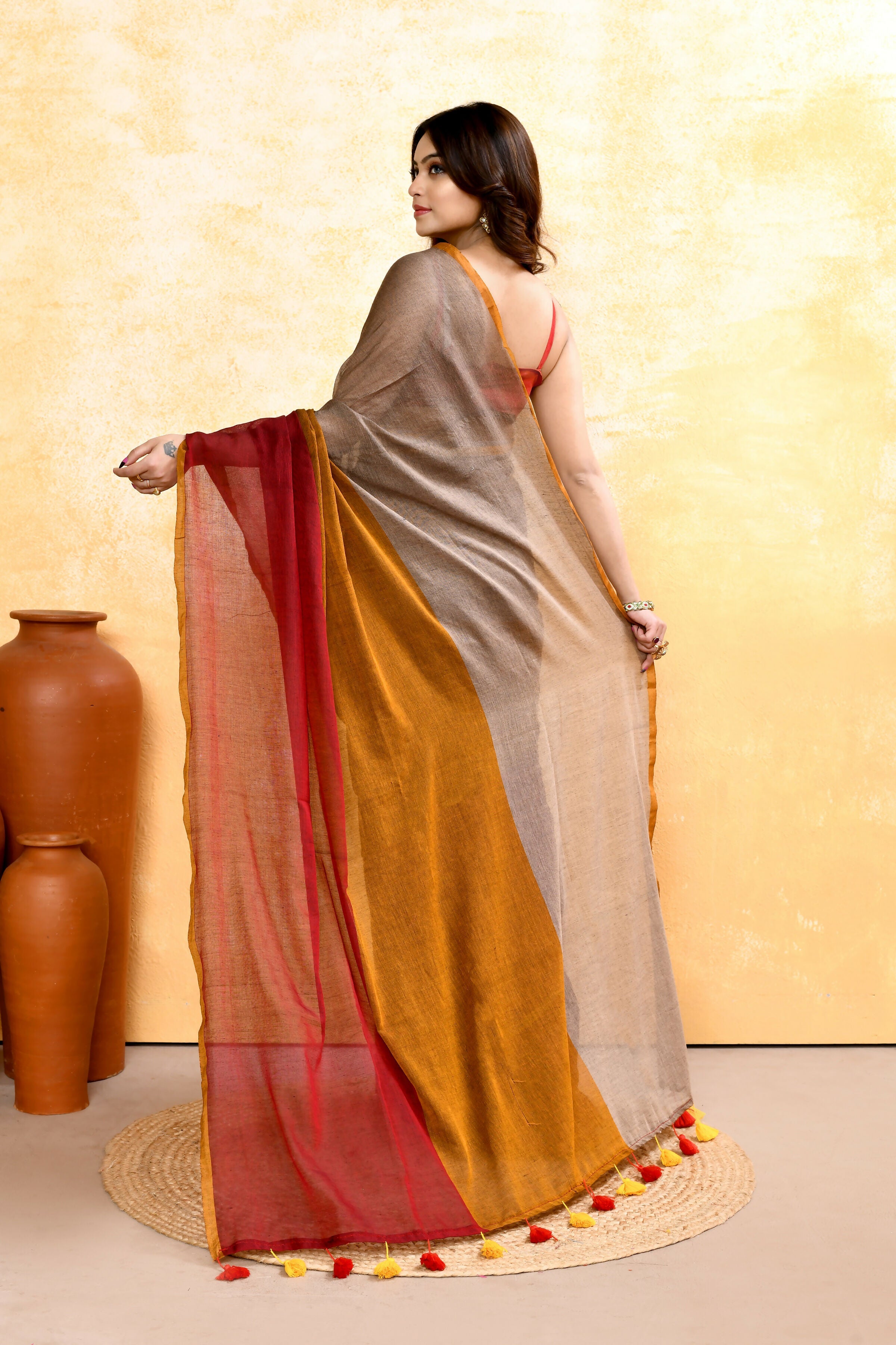 Piyari Fashion Women's Multi Embellished Handloom Cotton Saree | Grocsy
