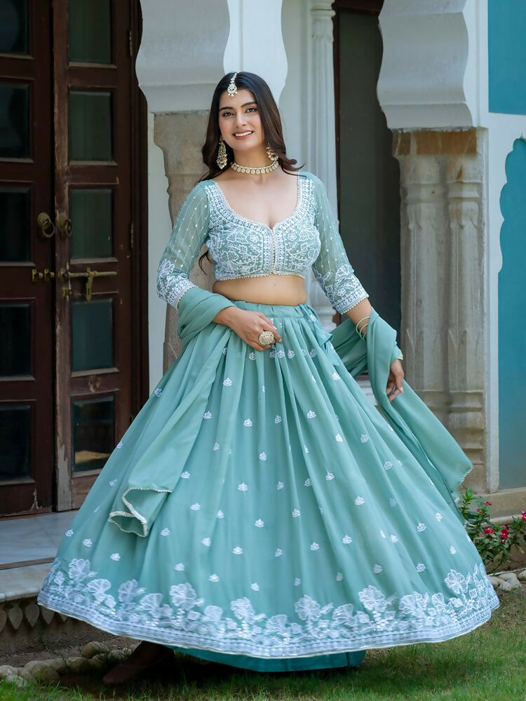 Lehenga Mart Sky Green Designer Wedding Wear Lehenga Choli | Grocsy