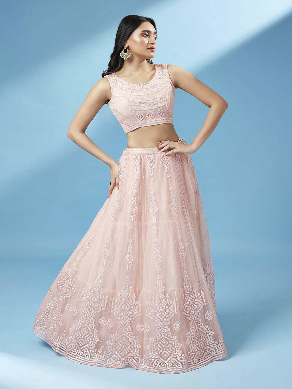 House of Panchhi Peach Net Gotapatti Work Lehenga & Blouse, Dupatta | Grocsy